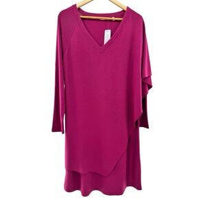 NEW Soft Surroundings Marla Dress‎ Med V-Neck Asymmetrical Overlay DARK FUCHSIA